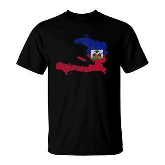 Haitian Flag Map Silhouette Travel Caribbean Haiti T-Shirt | Mazezy