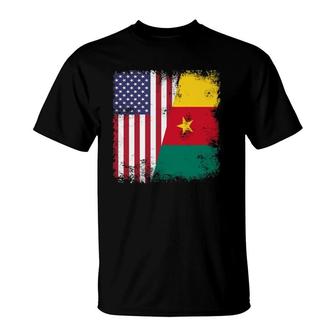 Half Cameroonian Flag Vintage Cameroon Usa Gift T-Shirt | Mazezy