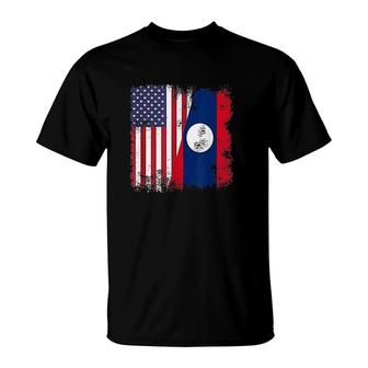 Half Lao Laotian Flag T-Shirt | Mazezy