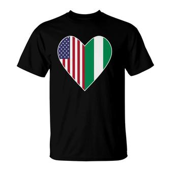 Half Nigeria Flag Half American Flag Love Heart T-Shirt | Mazezy