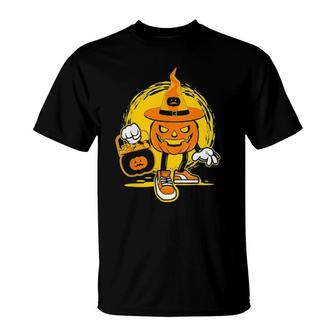 Halloween Pumpkin Game Design Character With Candies T-Shirt | Mazezy