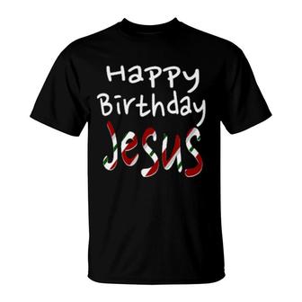 Happy Birthday Jesus Christmas Candy Cane Christian  T-Shirt