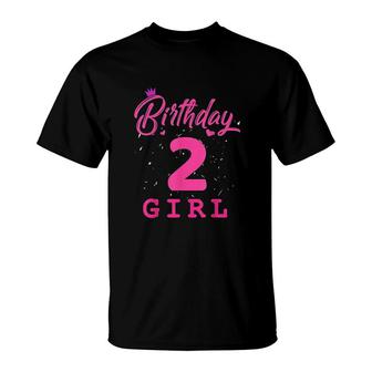 Happy Birthday Pink Girls 2nd Party 2 Years Old Bday T-Shirt - Seseable