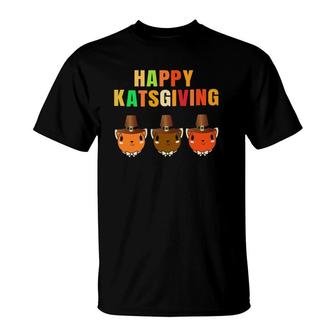 Happy Katsgiving Thanksgiving Cats Lovers Pilgrim Hat Gift T-Shirt | Mazezy