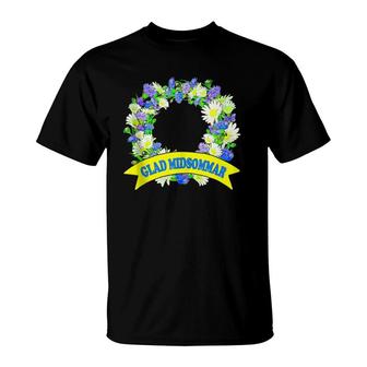 Happy Midsummer Floral Wreath Glad Midsommar Festival Sweden  T-Shirt