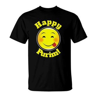 Happy Purim Tongue Out Funny T-Shirt | Mazezy