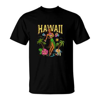 Hawaii Aloha Beach Tiki Retro Vintage Pinup Hula Girl T-Shirt - Seseable