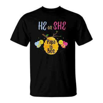 He Or She Papa To Be Gender Reveal For Father's Day T-Shirt | Mazezy