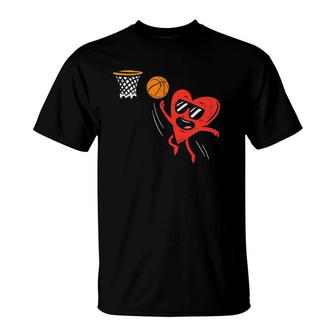 Heart Playing Basketball Cute Valentine's Day T-Shirt | Mazezy