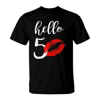 Hello 50 Red Lip Kisses Birthday Gift For Mom Grandma T-Shirt | Mazezy