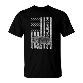 Hog Hunting American Flag Wild Vintage Pig Gift T-Shirt | Mazezy