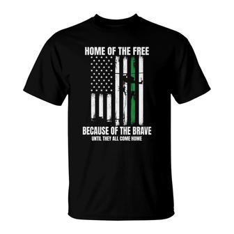 Home Of The Free Brave Military Thin Green Line Flag Graphic Pullover T-Shirt | Mazezy