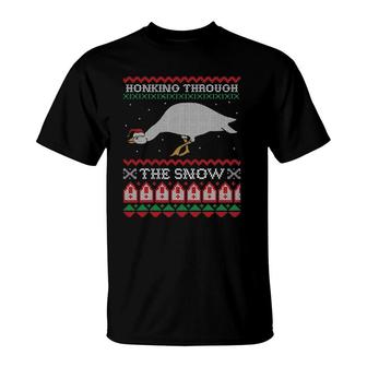 Honking Through The Snow Goose Ugly Christmas Honk T-Shirt | Mazezy