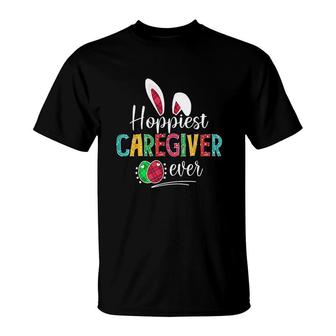 Hoppiest Caregiver Ever Bunny Ears Buffalo Plaid Easter T-Shirt | Mazezy