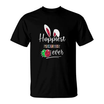 Hoppiest Psychiatrist Ever Bunny Ears Buffalo Plaid Easter Nursing Job Title T-Shirt | Mazezy