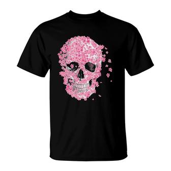 Horror Skull Cherry Blossom Japanese Sakura T-Shirt | Mazezy