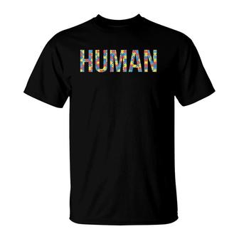 Human Autism Puzzle Piece Fathering Autism Awareness T-Shirt | Mazezy