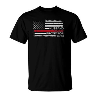 Husband Daddy Protector Hero Father Dad Firefighter Fireman T-Shirt | Mazezy AU