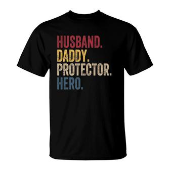 Husband Daddy Protector Hero Fathers Day Vintage T-Shirt | Mazezy CA