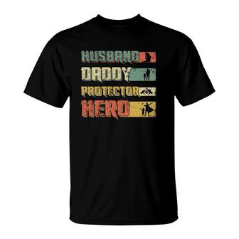 Husband Daddy Protector Hero Retro Vintage Father's Day T-Shirt | Mazezy CA
