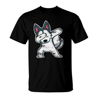 Husky Dog Lover Gift Dabbing Husky T-Shirt | Mazezy