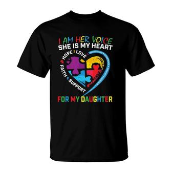 I Am Her Voice Daughter Autism Awareness Mom Dad Puzzle T-Shirt | Mazezy