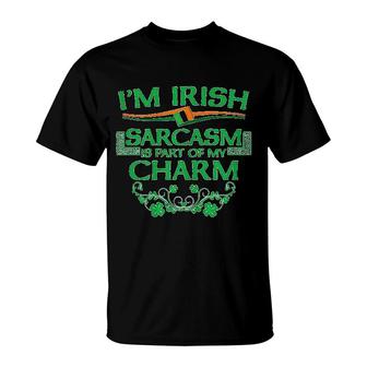 I Am Irish Sarcasm Funny Shamrock Humor St Patricks Paddy Day T-Shirt | Mazezy