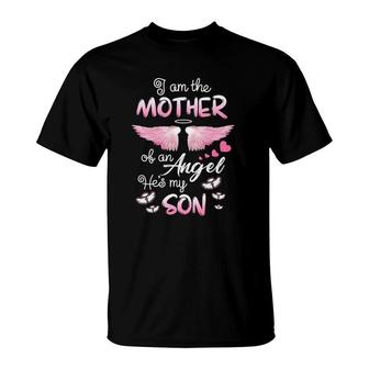 I Am The Mother Of An Angel He's My Son Pink Angel Wings Version T-Shirt | Mazezy