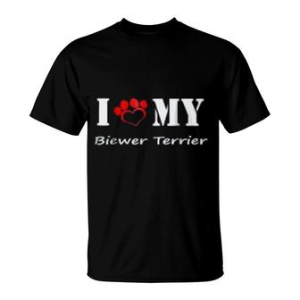 I Love My Biewer Terrier Paws Print T-Shirt | Mazezy