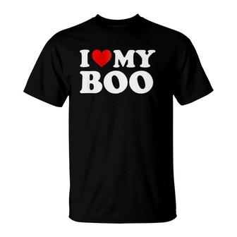 I Love My Boo Boyfriend Bf Red Heart Zip T-Shirt | Mazezy