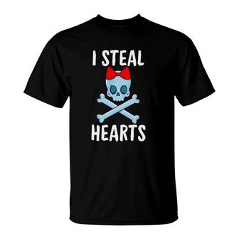 I Steal Hearts Valentines Day Pirate Girls Valentine Girl T-Shirt | Mazezy
