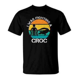 I Was Fighting A Croc Funny Wheelchair Humor Handicapped T-Shirt | Mazezy