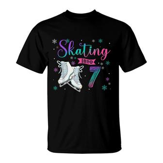 Ice Skating Rolling 7Th Birthday Party Girl Family Matching T-Shirt - Seseable