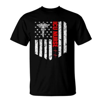 Icu Nurse American Flag Patriotic Rn Registered Nurse Gift T-Shirt | Mazezy