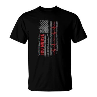 Icu Nurse Critical Care American Flag T-Shirt | Mazezy