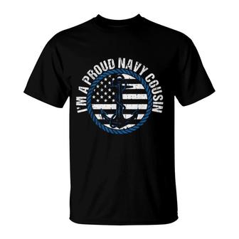 I'm A Proud Navy Cousin American Flag Sailors Anchor Vintage T-Shirt | Mazezy