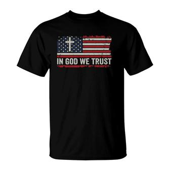 In God We Trust - Vintage Usa Flag Cross Patriotic Christian T-Shirt | Mazezy
