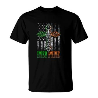 Irish Pride Gift Celtic Cross American Flag Ireland T-Shirt | Mazezy