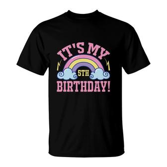 It Is My 5Th Birthday Colorful Rainbow Design T-Shirt - Seseable