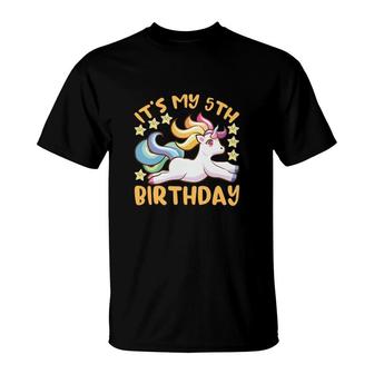 Its My 5Th Birthday Unicorn And Stars Decoration T-Shirt - Seseable