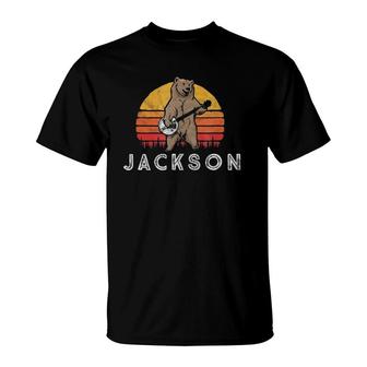 Jackson Hole Bluegrass Banjo Bear Funny Retro T-Shirt | Mazezy