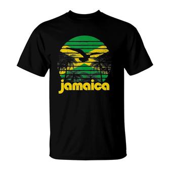 Jamaica Flag Beach Vintage Retro Sun Men Women Kids T-Shirt | Mazezy