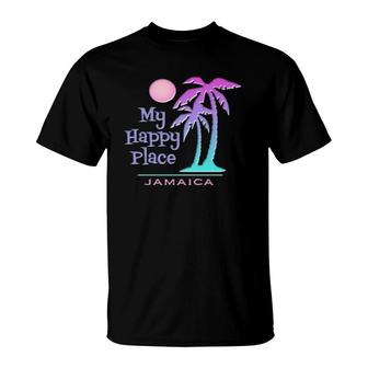 Jamaica Souvenir Palm Tree Happy Beach T-Shirt | Mazezy