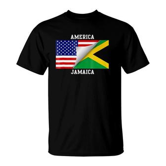 Jamaican American Flag Half Jamaican Half American T-Shirt | Mazezy