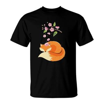 Japanese Cherry Blossom Flower I Vintage Fox T-Shirt | Mazezy