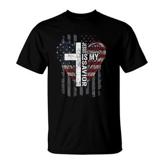 Jesus Is My Savior Usa Christian Faith Cross On Back T-Shirt | Mazezy DE