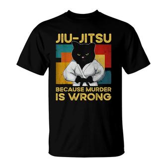 Jiu Jitsu Because Murder Is Wrong Black Cat Vintage T-Shirt | Mazezy