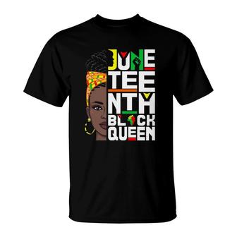 Juneteenth Black Queen Melanin Afro Headwrap African Map Raised Fist T-Shirt | Mazezy