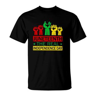 Juneteenth The Real Independence Day Colorful Raised Fists T-Shirt | Mazezy UK