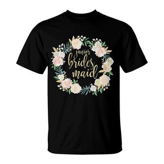 Junior Bridesmaid Blush Floral Wreath T-Shirt | Mazezy